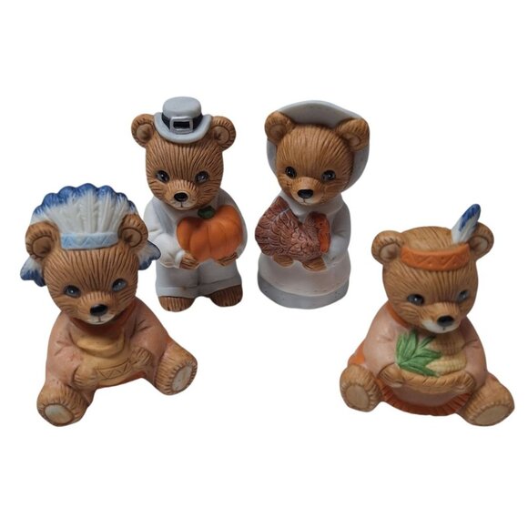 Homco 5312 Bear Indian Pilgrim Thanksgiving Figurines Knick Knack Fall Native - Picture 8 of 8